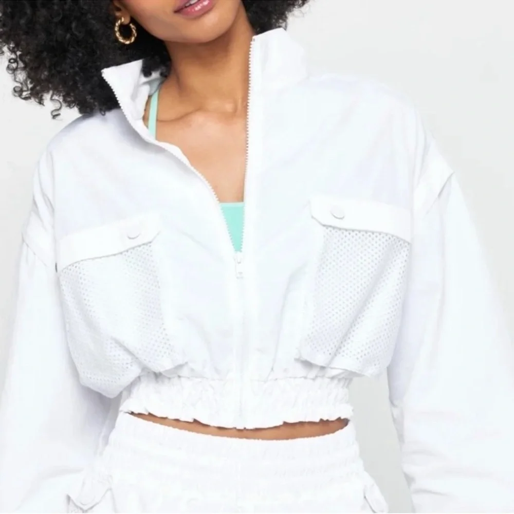 Spiritual Gangster White Cropped Windbreaker Jacket Size Small NWT - Picture 3 of 12